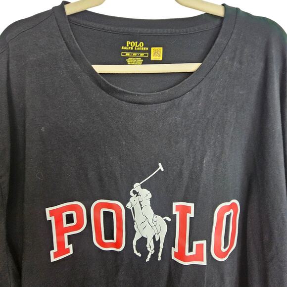Polo Ralph Lauren Mens T-Shirt Big Pony Logo Size 4XB Black Paint Spellout Tee - Picture 2 of 7